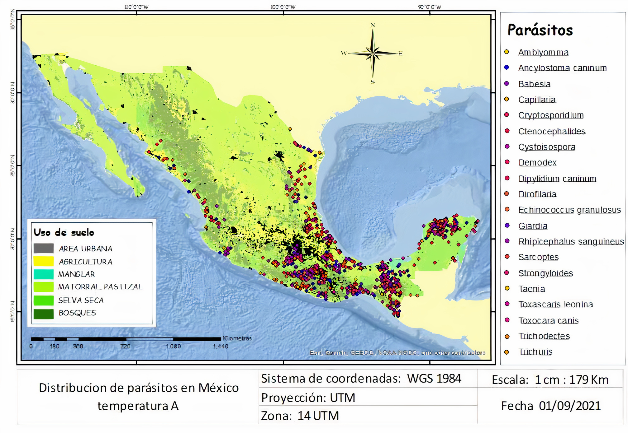 Distribución de parásitos en México, temperatura A.