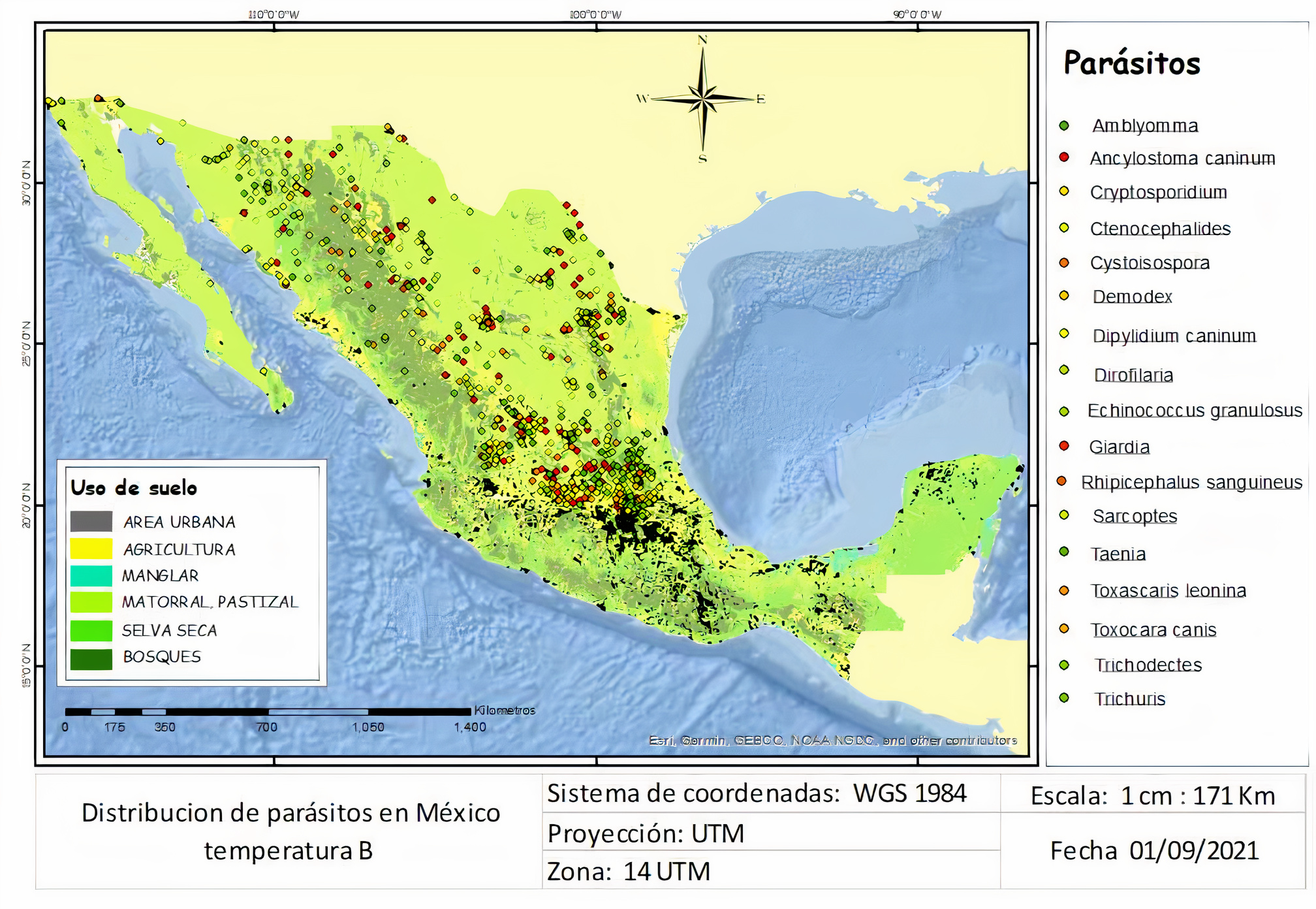 Distribución de parásitos en México, temperatura B.