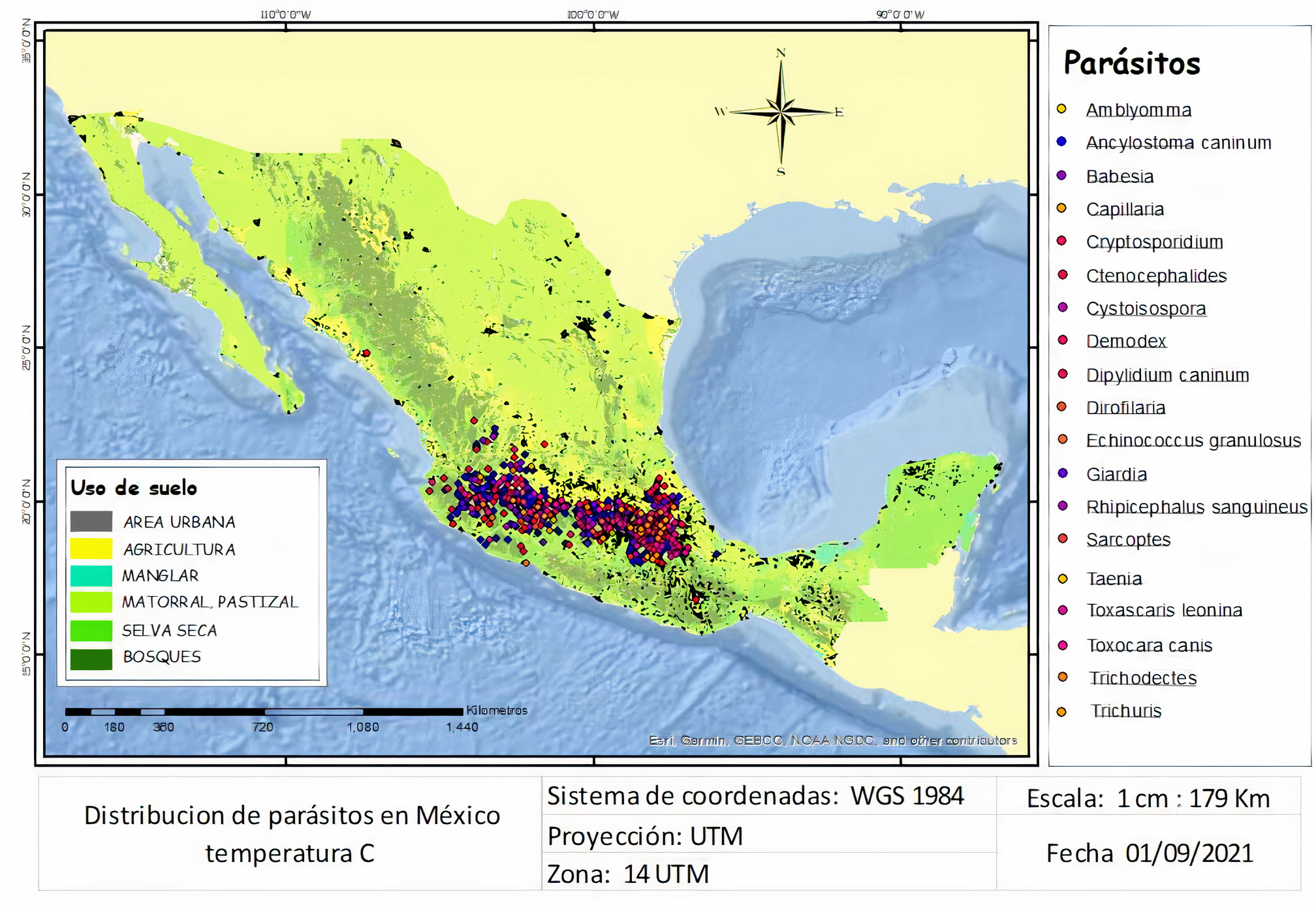 Distribución de parásitos en México, temperatura C.